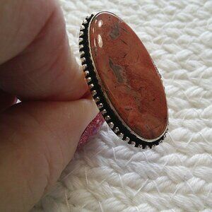 Gorgeous RED RAINBOW JASPER Handmade Sterling 925 Ring Size 7.5 #425E